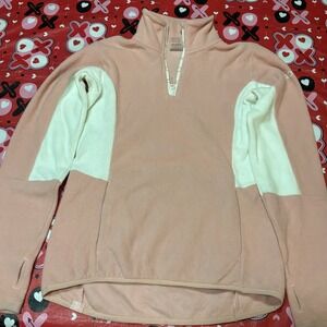 Roxy Pink And White Soft Girl Balletcore Fleece Half-Zip Sweatshirt Xs  $68